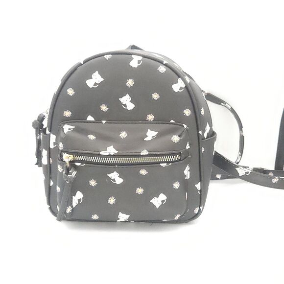 Under One Sky Handbags - ​Underonesky Black Backpack Purse with White Kitties & Front Zipper Pocket NEW